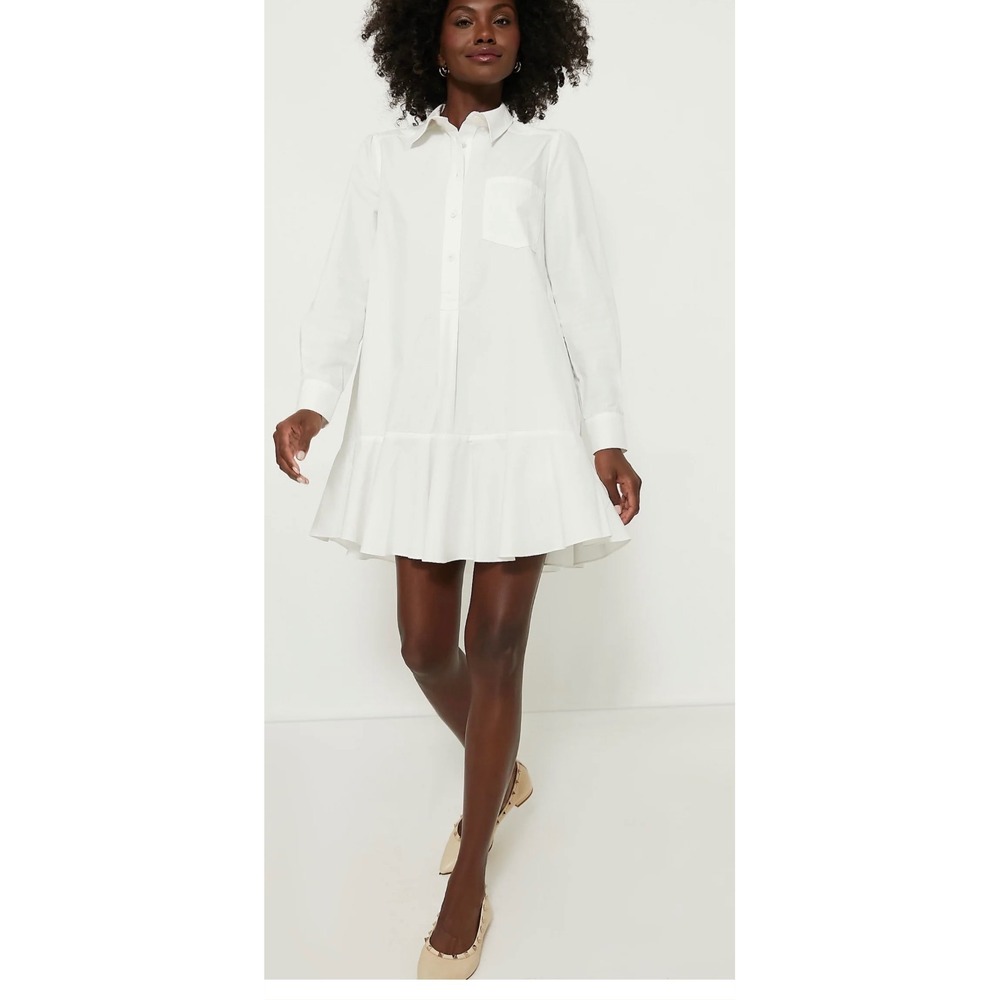 Tuckernuck Cotton Poplin Ruffle Hem Shirt Dress Medium